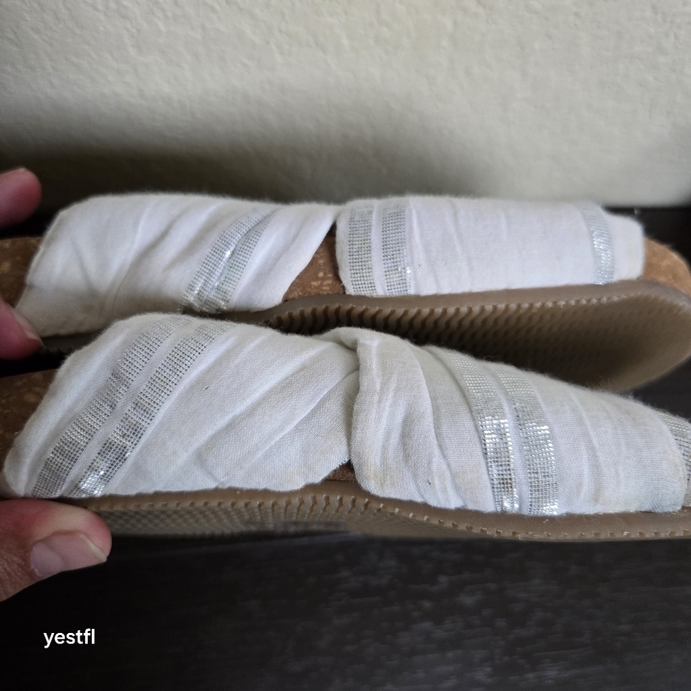 Figue criss cross cork fabric sandals slides silver white 6 - Picture 5 of 7